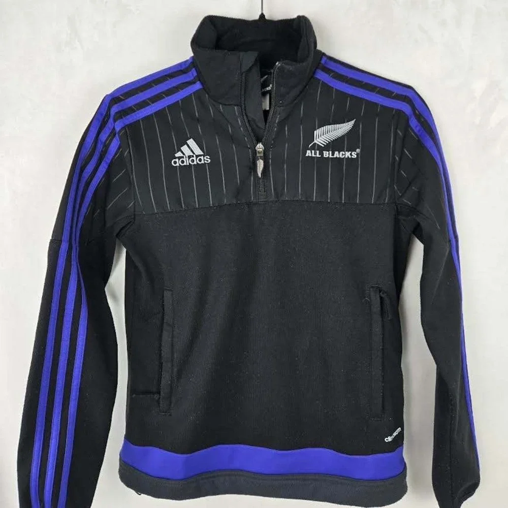 Adidas New Zealand All Blacks Rugby 1/4 Zip Training Pullover Fleece‎ S Blue Uni